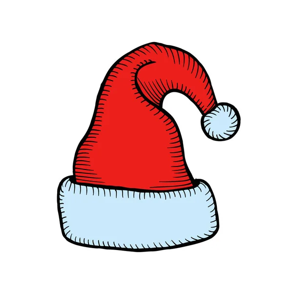 Ręcznie Rysowane Santa Claus Hat Christmas Akcesorium Białym Tle — Wektor stockowy
