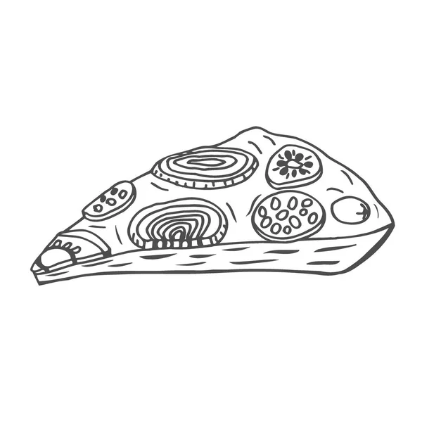 Scheibe Pizza Vektor Illustration Italienisches Produkt Skizze Pizza Schwarze Tinte — Stockvektor