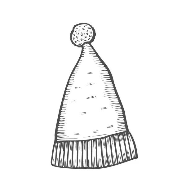 Tinta Dibujada Mano Monocromo Icono Sombrero Punto Estilo Dibujos Animados — Vector de stock