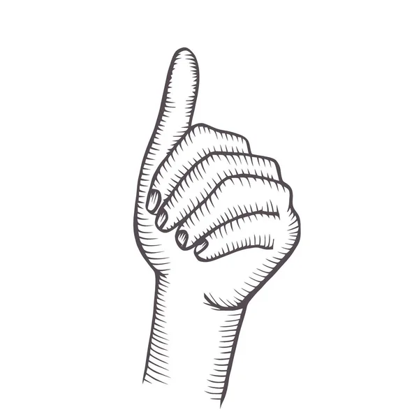 Szkic Gest Ręki Kciuki Górze Symbol Ilustracja Białym Tle Szablon — Wektor stockowy