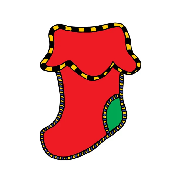 Vánoční Ponožka Krásnou Vícebarevné Ornamenty Bílém Pozadí — Stockový vektor