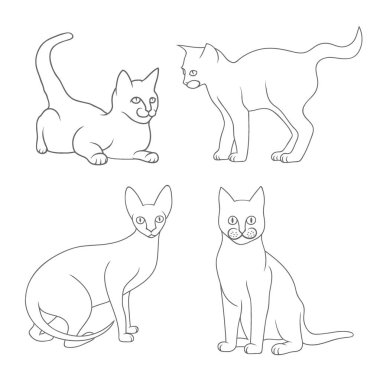 Beyaz izole anne kedi ile yavru kedi - elle çizilmiş vektör çizim, dizi