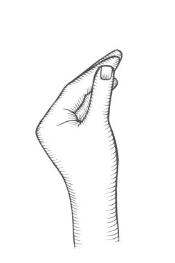 İşaret parmağı. Vektör siyah vintage oyulmuş illüstrasyon izole beyaz bir arka plan üzerinde. El işareti için web, poster, bilgi grafiği