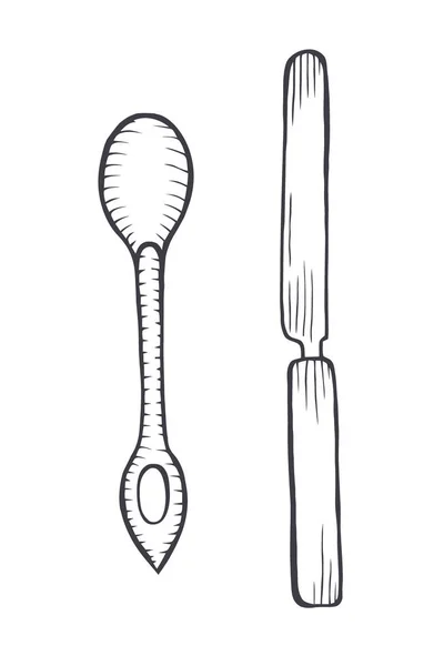 Vektor Illustration Djuptryck Sked Och Kniv Svart Vit Bakgrund — Stock vektor