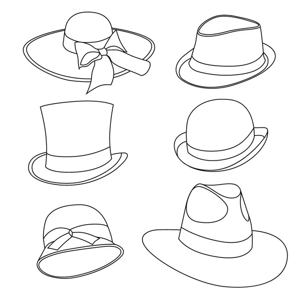 Erkek Dişi Kümesi Eski Modelleri Şapka Beyaz Izole — Stok Vektör