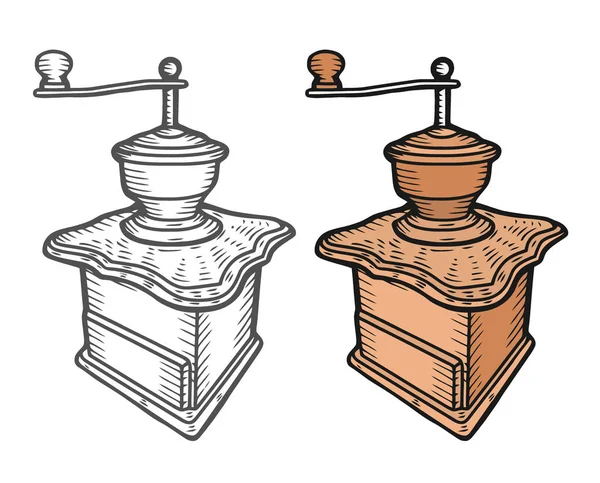 Caffettiera Illustrazione Incisione Vettoriale Nera Vintage Etichetta Web Isolato Sfondo — Vettoriale Stock