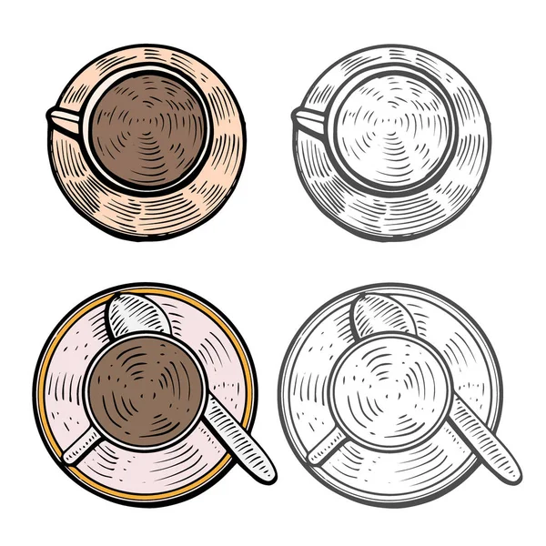 手描き ホット コーヒー 紅茶やコーヒー ココア飲料カップ カラフルなデザイン テンプレート — ストックベクタ