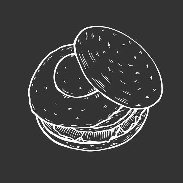 Гамбургер Фастфуд Гравировка Винтажном Стиле Изолированный Черном Фоне Векторная Иллюстрация — стоковый вектор