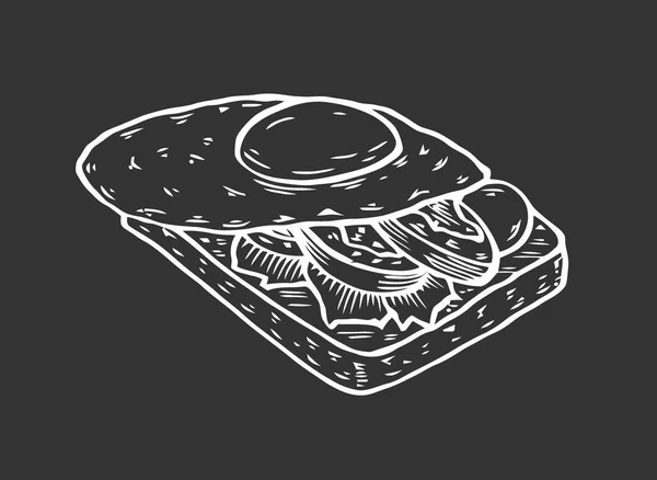 Sandwich Eggs Bread Toast Vector Ink Hand Drawn Illustration Menu — Stock Vector
