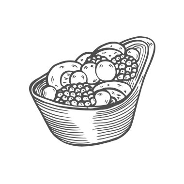 Vektör elle çizilmiş dondurmalı çilek ve meyve tatlı simgesi rozet tasarım menü Cafe, etiket ve ambalaj için. Retro tarzı. Beyaz izole