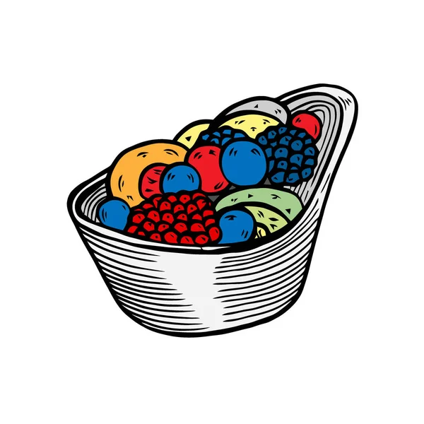 Helado Dibujado Mano Vectorial Con Insignia Icono Postre Frutas Bayas — Vector de stock
