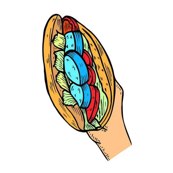 Shawarma Esboço Mão Isolado Fundo Branco Fast Food Sketch Elementos — Vetor de Stock