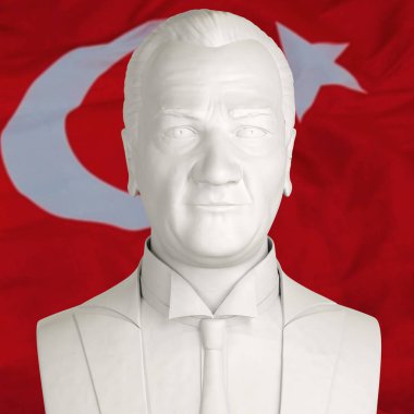 Mustafa Kemal Atatürk'ün kurucusu Türkiye Cumhuriyeti. Bayrak 3d render resimde arka planı