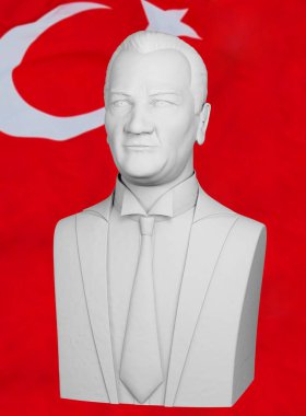 Mustafa Kemal Atatürk'ün kurucusu Türkiye Cumhuriyeti. Bayrak 3d render resimde arka planı