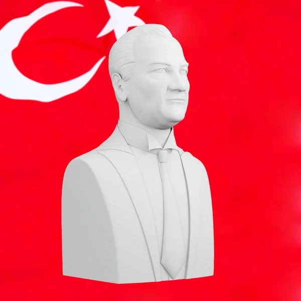 Mustafa Kemal Ataturk Fundador República Turca Contexto Bandera Render Illustration —  Fotos de Stock