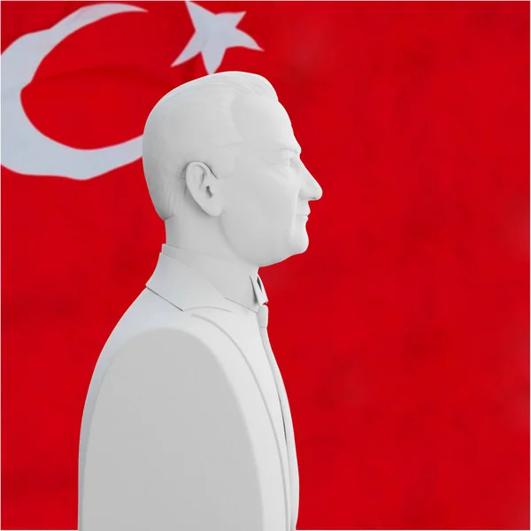 Mustafa Kemal Ataturk Założyciela Tureckiej Republiki Tle Flaga Ilustracja Renderowania — Zdjęcie stockowe