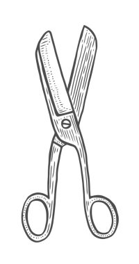 Çizilmiş vintage makas vektör çizim ver. Beyaz izole