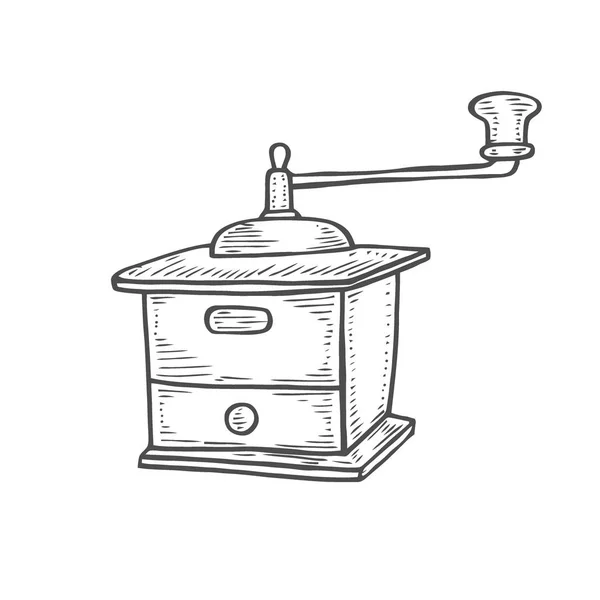 Retro Ruční Kávu Mlýnek Ručně Kreslené Vektorové Ilustrace Stylu Skica — Stockový vektor