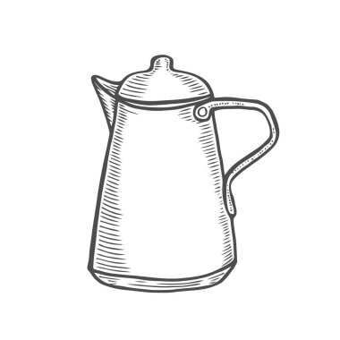 Grafik stilini beyaz izole vintage Metalik su ısıtıcısı. El ile çizim. çay saati. Stilize vektör çizim oyma.