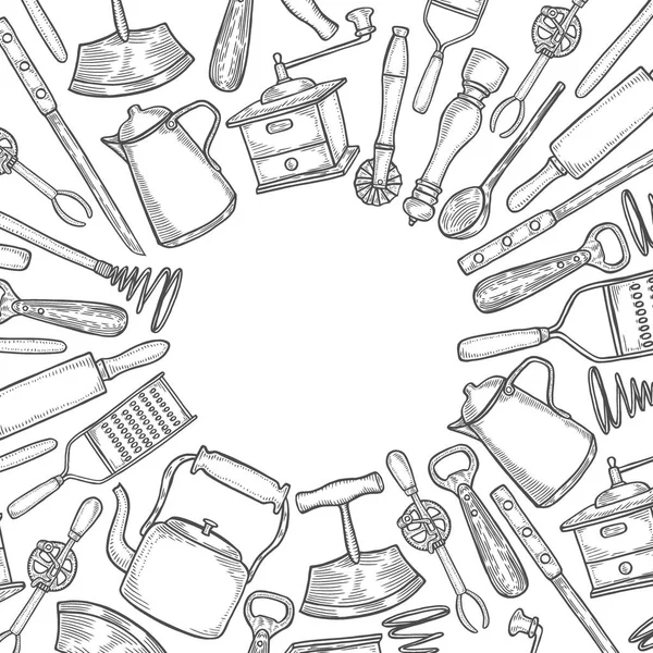 Ustawić Tło Przyborów Kuchennych Duża Kolekcja Wektor Ilustracja Kuchni Narzędzia — Wektor stockowy