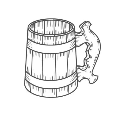 Retro tarzı boş bira kupa veya cam oyma. Yerel bira. Vintage vektör resmi web, poster, etiket, davetiye oktoberfest festivaline, parti için oyma. Bira bardağı kroki tarzı illüstrasyon