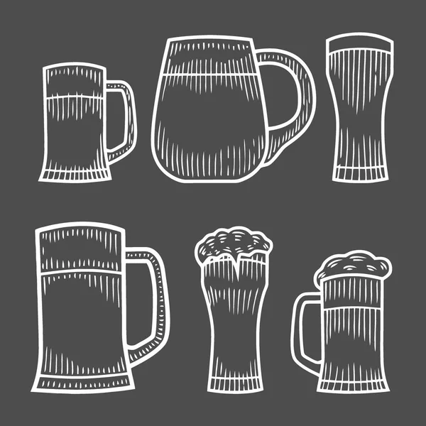 Vaso Cerveza Taza Madera Ilustración Vectorial Estilo Boceto Objeto Bebida — Vector de stock