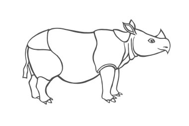 Rino kalın tenli Afrika ve Asya'da yaşayan güçlü büyük otçul memeli olduğu. Vektör tek renkli serbest mürekkep yarım yamalak arka plan sanat karalama tarzı kalem kağıt üzerinde metin için yer ile çizilmiş