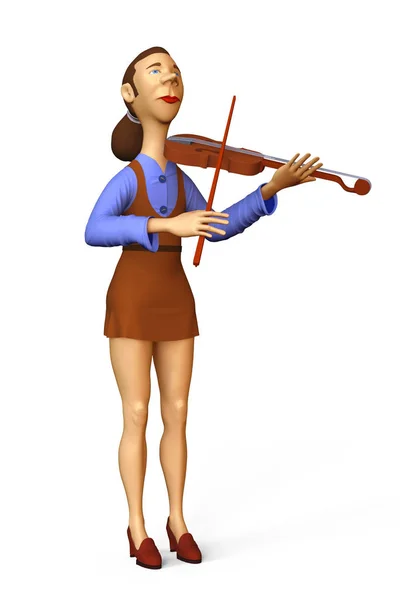 Render Ilustración Violinista Mujer Chica Tocando Instrumento Violín Personaje Cuerpo —  Fotos de Stock