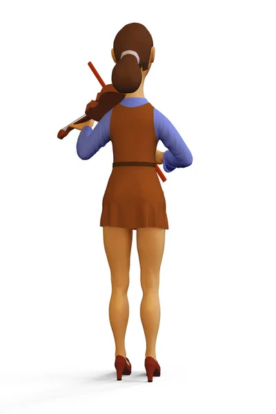 3d render Illustration of Violinist Woman Girl Playing the Violin Instrument, Full-length character, Back view, Isolated On white background