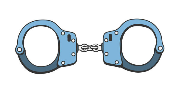 Metal handcuffs for detaining criminals. Outfit of a policeman. Prison single icon in cartoon style vector symbol stock illustration.