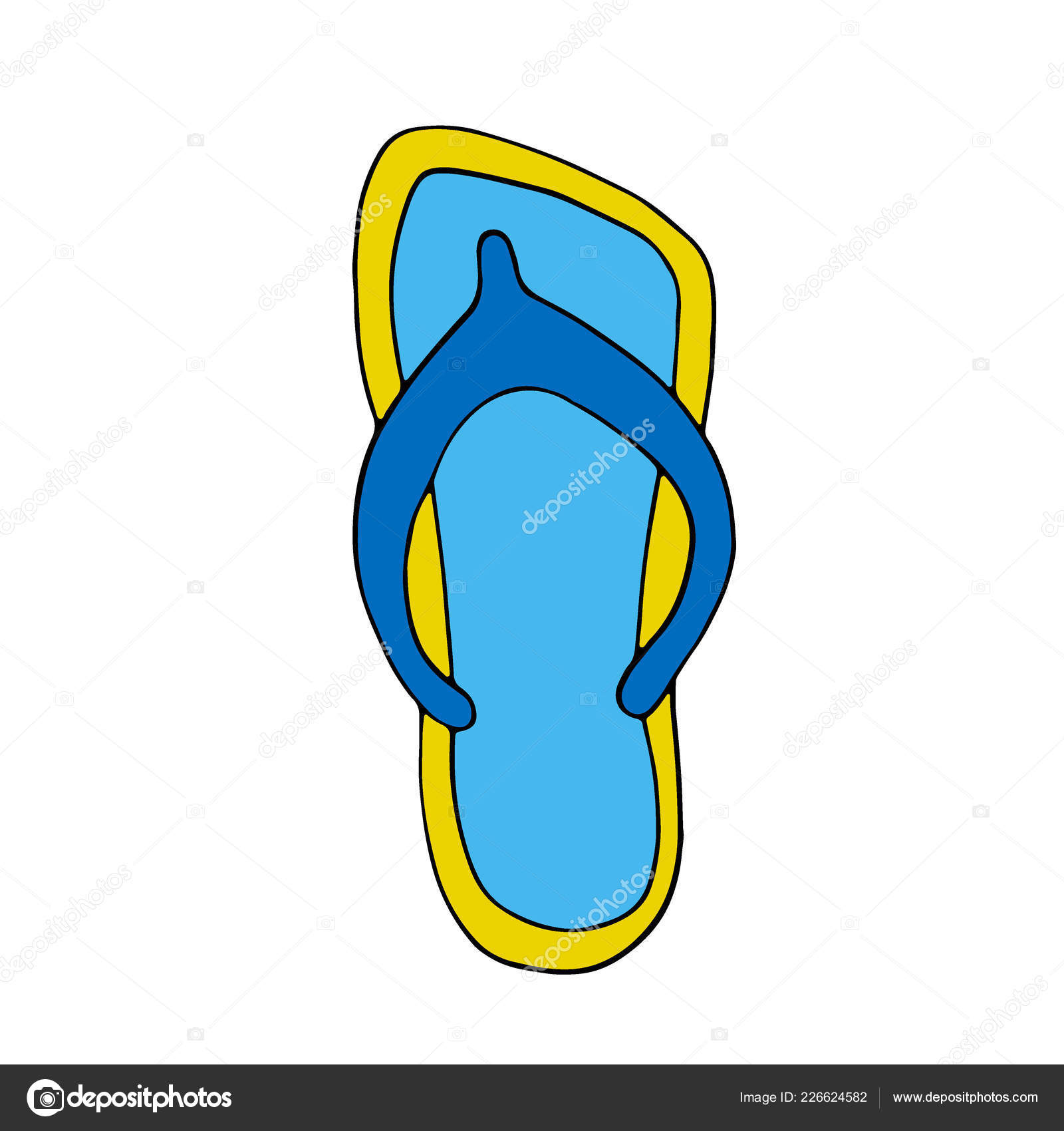 Bunte Flip Flops Sommer Urlaub Attribut Schuhe Hausschuhe Gelb Sommer Hausschuhe auf weißem Hintergrund. Flip flops