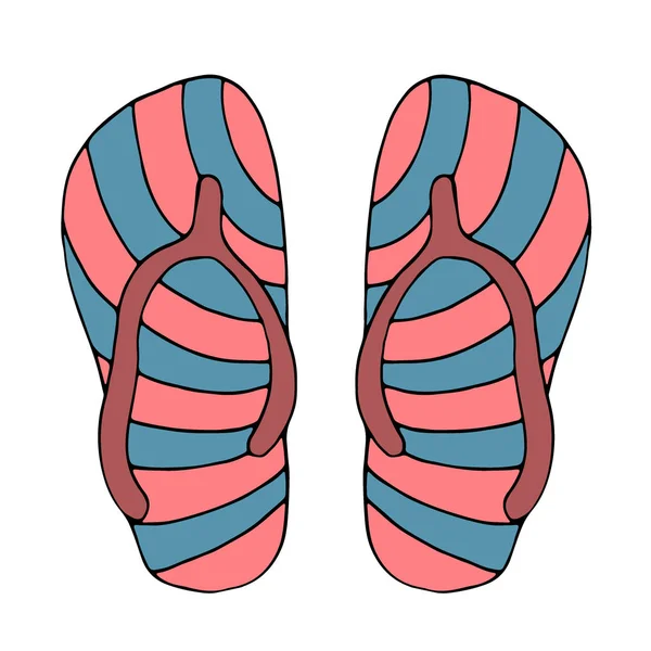 Chanclas Coloridas Atributo Vacaciones Verano Zapatos Zapatillas Estilo Boceto Aislado — Vector de stock
