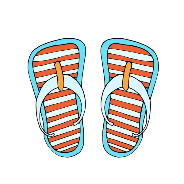 Kleurrijke Slippers Zomertijd Vakantie Kenmerk Schoenen Slippers Schets Stijl Geïsoleerd — Stockvector