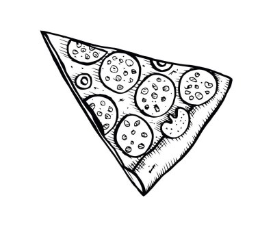 Pizza el vektör çizim çekilmiş. Pizza dilimleri köşe parçaları. Tasarım şablonu.