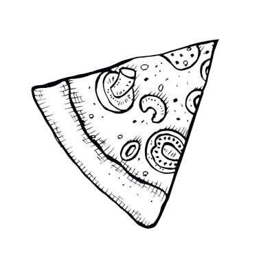 Pizza el vektör çizim çekilmiş. Pizza dilimleri köşe parçaları. Tasarım şablonu.