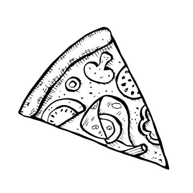 Pizza el vektör çizim çekilmiş. Pizza dilimleri köşe parçaları. Tasarım şablonu.