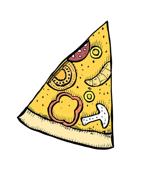 ピザの手には ベクトル図が描かれました コーナーの部分でピザのスライス デザイン テンプレート — ストックベクタ