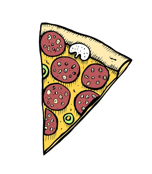 Pizza Handgezeichnete Vektorillustration Pizzascheiben Ecken Geschnitten Designvorlage — Stockvektor