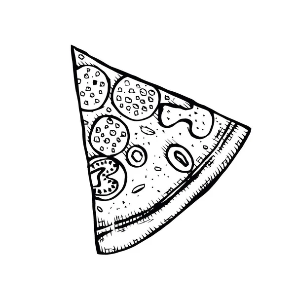 Pizza Ilustración Vectorial Dibujado Mano Rebanadas Pizza Trozos Esquinas Plantilla — Vector de stock