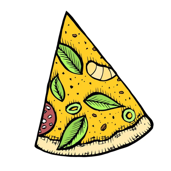 Pizza Hand Getekend Vectorillustratie Pizza Slices Stukken Van Hoeken Ontwerpsjabloon — Stockvector