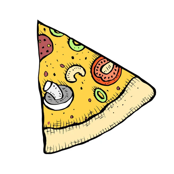 Pizza Ručně Kreslené Vektorové Ilustrace Pizza Plátky Kusech Rohů Šablona — Stockový vektor