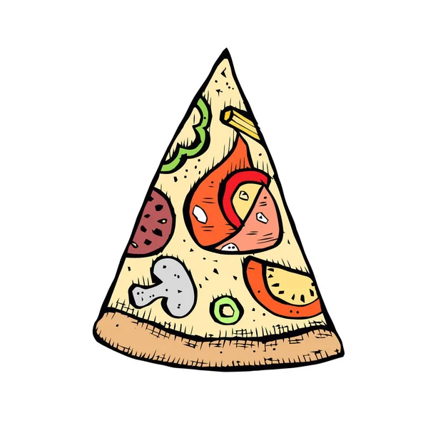 Pizza Ręcznie Rysowane Ilustracji Wektorowych Plasterki Pizzy Kawałkach Narożników Szablon — Wektor stockowy