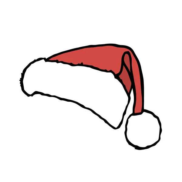Красный Санта Клаус Шляпа Пушистым Мехом Помпон Изолированы Белом Фоне — стоковый вектор