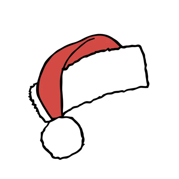 Röd Jultomten Hatt Med Fluffig Päls Pompon Isolerad Vit Bakgrund — Stock vektor