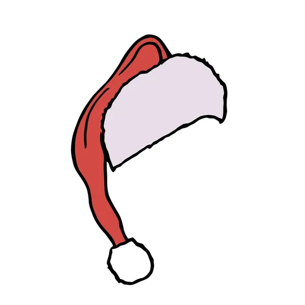 Röd Jultomten Hatt Med Fluffig Päls Pompon Isolerad Vit Bakgrund — Stock vektor