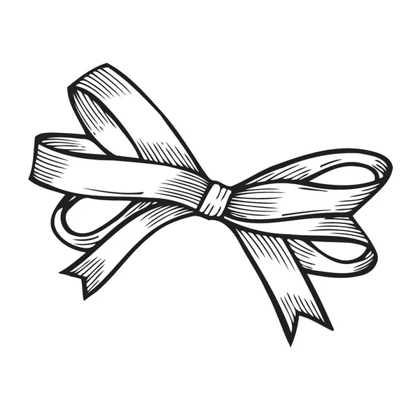 Bow Sketch Con Cinta Aislada Elemento Decorativo Vintage Dibujado Mano — Vector de stock