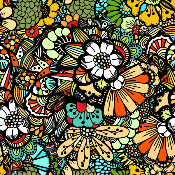 Flores Sem Costura Padrão Decorativo Cartão Vetor Ilustração Doodle Plantas — Vetor de Stock