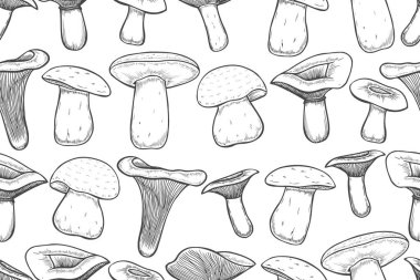 Cantharellus cibarius mantar, oyulmuş style, vektör ile Seamless modeli