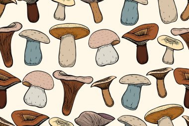 Cantharellus cibarius mantar, oyulmuş style, vektör ile Seamless modeli