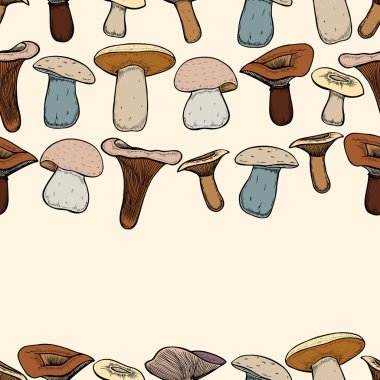 Cantharellus cibarius mantar, oyulmuş style, vektör ile Seamless modeli